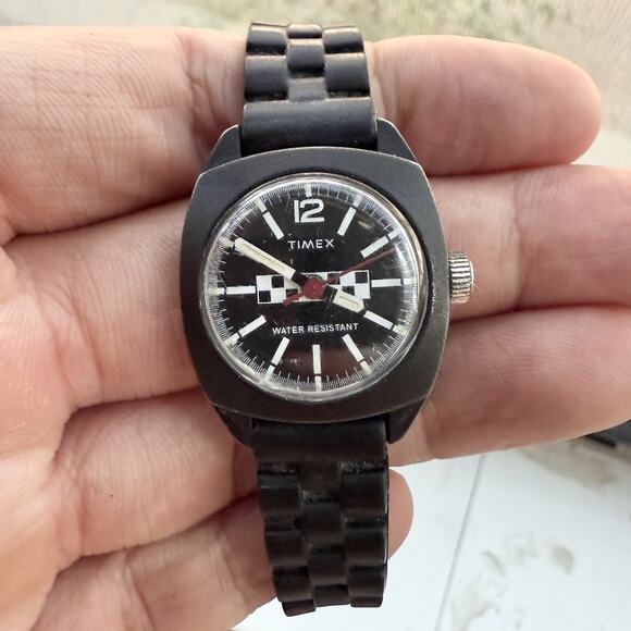 Vintage Timex Ladies Watch Rally Manual Wind Mechanical 25mm RUNNING Black White - Picture 2 of 8